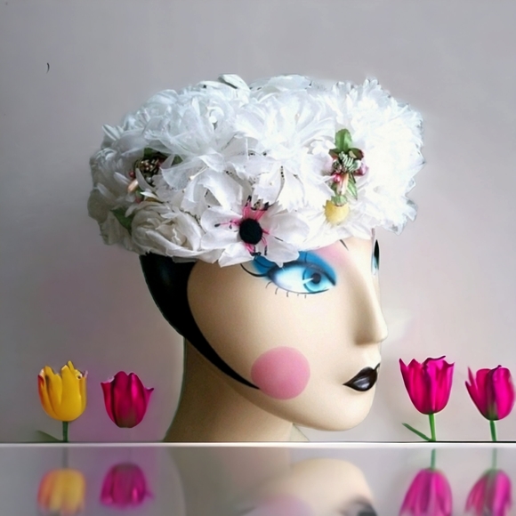 Vintage Mid Century 1950's Signed Jane Morgan Daisy Pill Box Hat - Picture 2 of 15